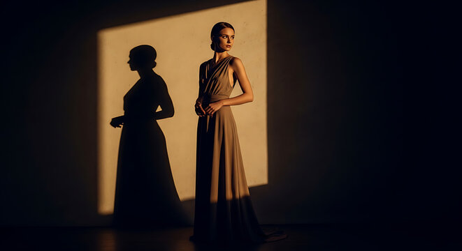 elegant couple in traditional attire silhouette against warm golden light backdrop