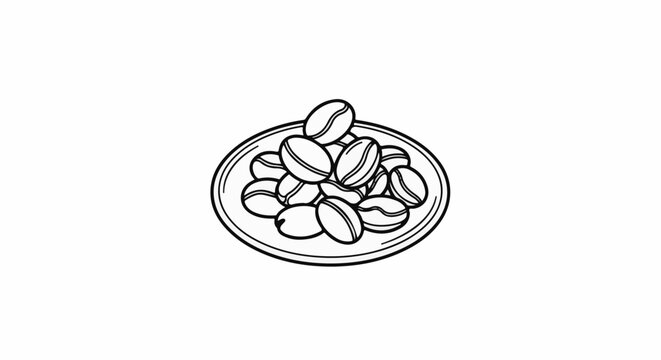 Black and white drawing of coffee beans piled on a plate