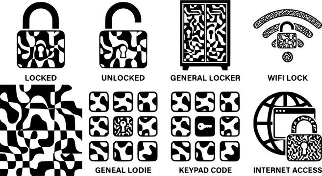 Access, locker icon, padlock sign. Locked, unlocked or unlock symbol. Key lock illustration privacy and password icon. Internet, web code button pictogram. WI-FI safety lock. Wifi locker