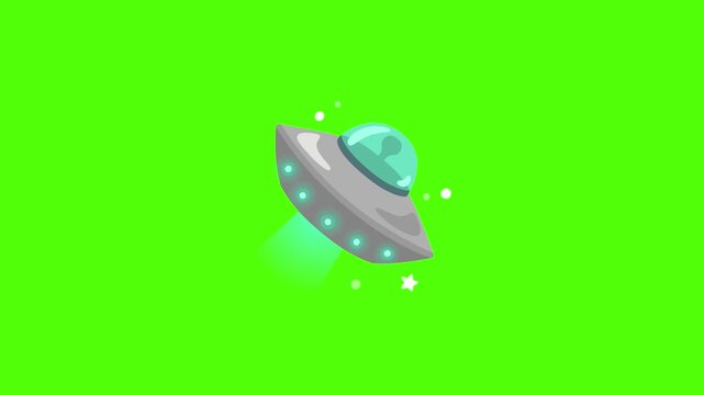 Animated UFO Spaceship Flying with Green Screen Background.