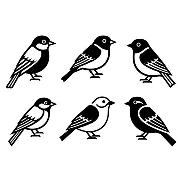 Set of Minimalist Bird Vector Icons in Black and White