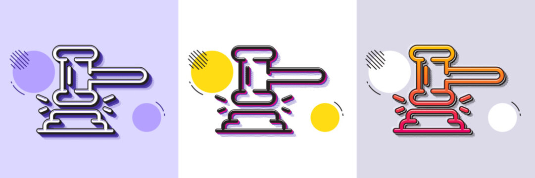 Judge hammer line icon. Halftone dotted pattern. Gradient icon with grain shadow. Court judgement sign. Legal law symbol. Line judge hammer icon. Various designs. Vector