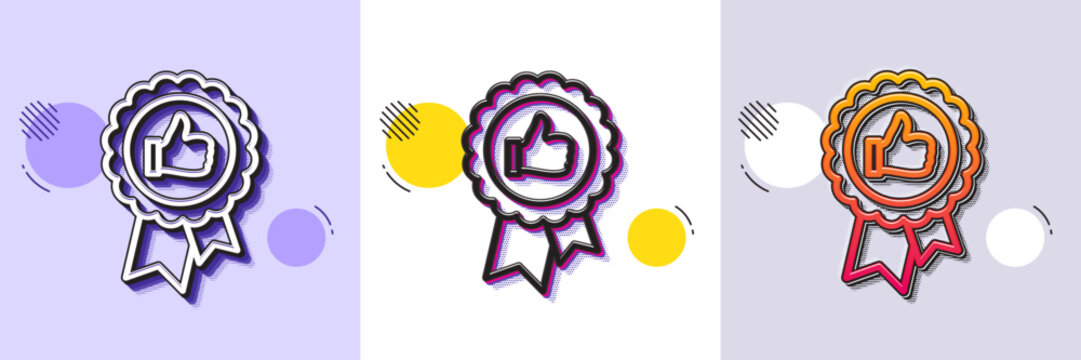 Positive feedback line icon. Halftone dotted pattern. Gradient icon with grain shadow. Award medal symbol. Reward sign. Line positive feedback icon. Various designs. Vector
