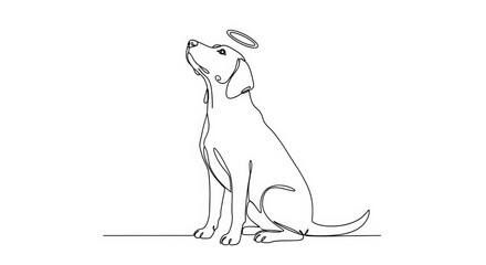 Fototapeta premium A dog with a halo sitting on the ground looking up
