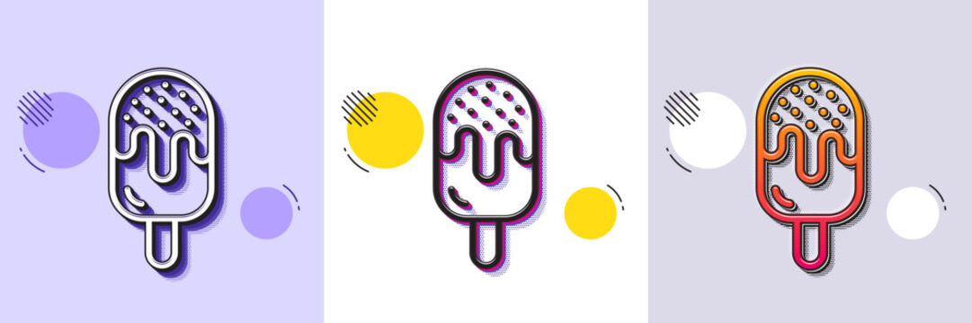 Ice cream line icon. Halftone dotted pattern. Gradient icon with grain shadow. Dessert food sign. Frozen gelato symbol. Line ice cream icon. Various designs. Vector