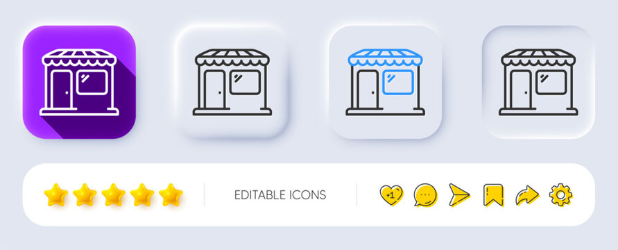 Market line icon. Neumorphic, Flat shadow, 3d buttons. Wholesale store sign. Retail marketplace symbol. Line market icon. Social media icons. Vector