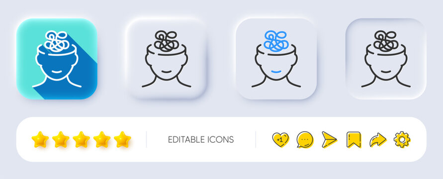 Anxiety line icon. Neumorphic, Flat shadow, 3d buttons. Stress or Think worry sign. Mental health symbol. Line anxiety icon. Social media icons. Vector