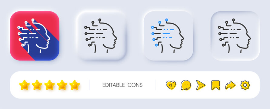 Artificial intelligence line icon. Neumorphic, Flat shadow, 3d buttons. Ai head sign. Robotic intellect symbol. Line artificial intelligence icon. Social media icons. Vector