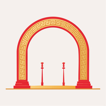 Red and Gold Chinese Archway with Decorative Pillars