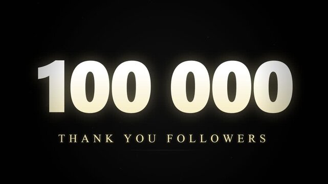 100, 000 followers milestone celebration - elegant gold champagne 100k achievement animation, cinematic social media subscriber counter, luxurious thank you outro with gold dust particles, text, inter