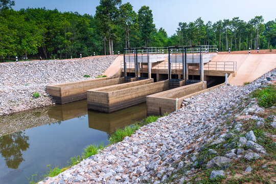 A small spillway used to store water for agricultural use in Nakhon Phanom Province, Thailand.