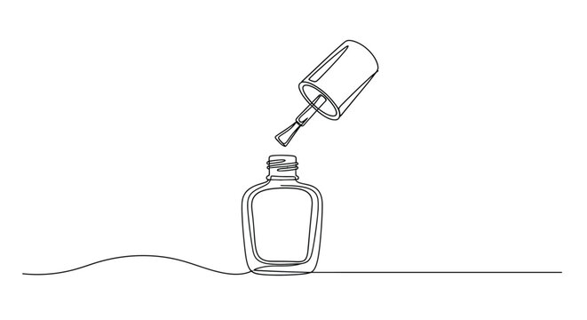 Line art illustration of an open bottle of nail polish with the applicator brush lifted out