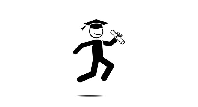 Graduation achievement stick figure illustration.