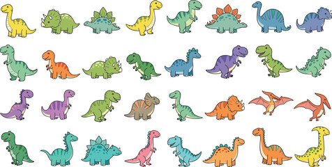 Cartoon Dinosaur Illustration Set Featuring Colorful Dinosaurs in Different Poses for Kids, Education, and Fun Learning Designs © MstBobita