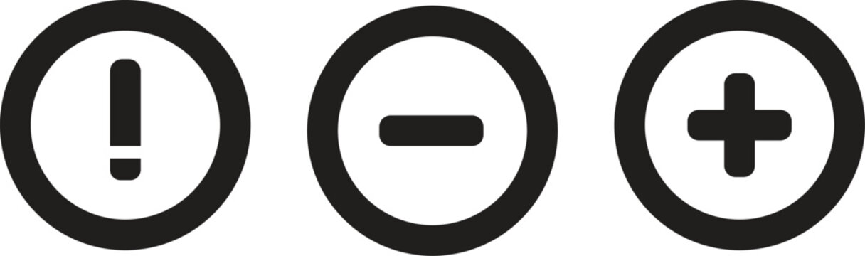 Black icons of checkmark, division and cross in circle