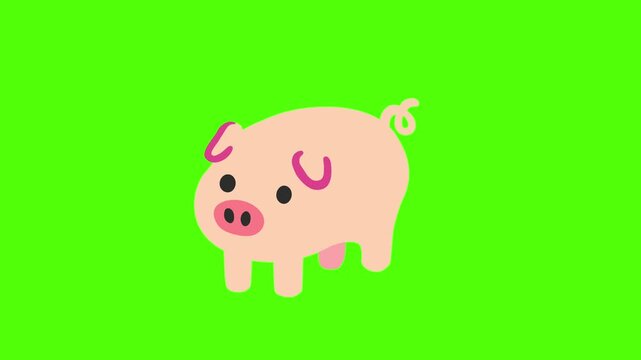 Cute cartoon pig illustration on a green screen background.