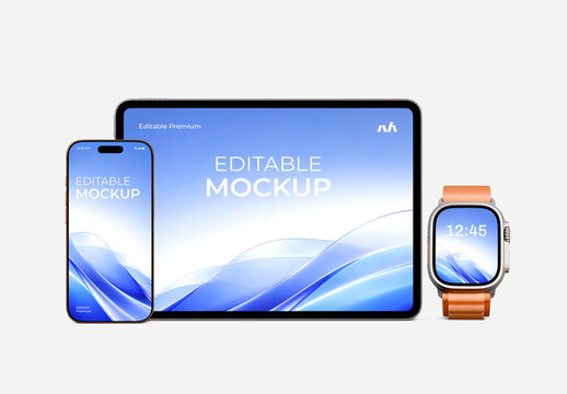 Device Mockup with Smartphone Tablet and Smartwatch