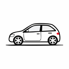 Fototapeta premium Simple Line Art Illustration of a White Hatchback Car