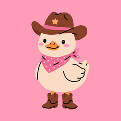 Fototapeta premium Kawaii Duck Wearing Cowboy Hat and Boots