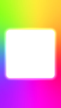 Abstract gradient neon square frame isolated on transparent, vibrant rainbow color LED sign for design, multicolored laser light spectrum presentation, empty futuristic glowing line illustration