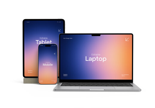 Laptop Tablet and Smartphone Screen Mockup