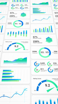 Business intelligence and financial performance analysis report on white background, infographic bar chart investment data analytic graph dashboard, enterprise market statistics trend illustration