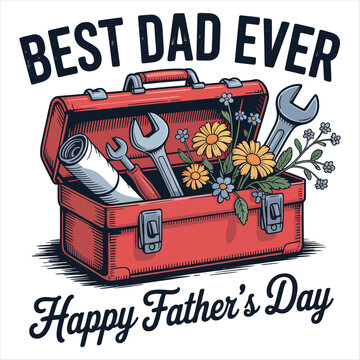 Red Toolbox With Tools Flowers And Best Dad Ever Text