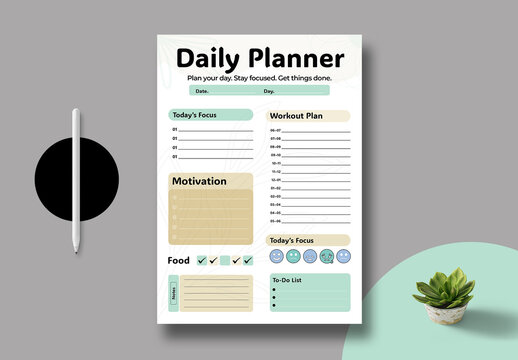 Printable Daily Planner Design Template Layout