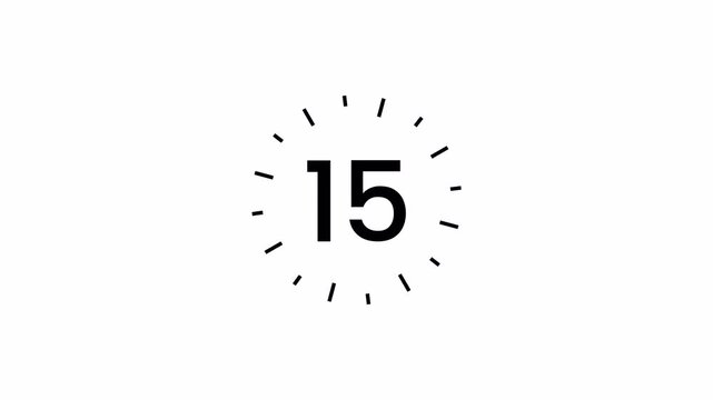 20 second countdown timer animation on white background, from 0 to 20 seconds real time.