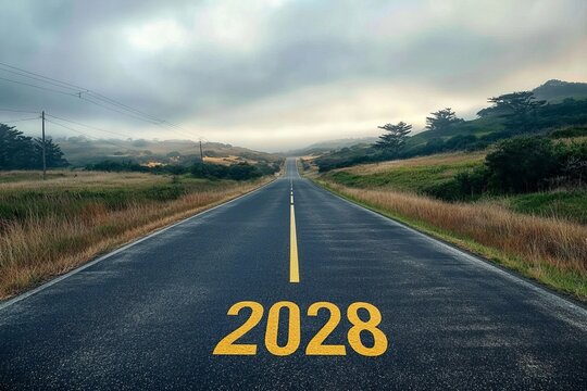 Vision of the Open Road with Yellow Numbers 2028 Promising Forward Progress in Travel Journey