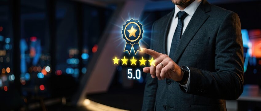 Professional business evaluation and rating system urban office space digital graphic modern environment close-up viewpoint quality assurance concept