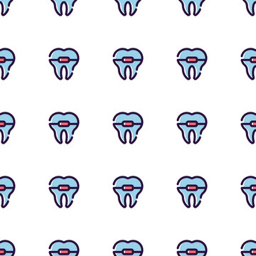 Seamless pattern of stylized dental teeth with braces isolated on transparent background