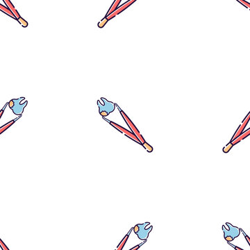 Cute cartoon dental tool isolated on transparent background with white dots pattern