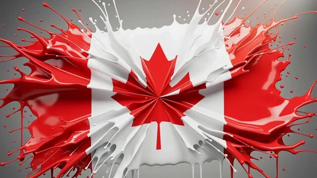 Vibrant Canadian flag with red and white paint splatters