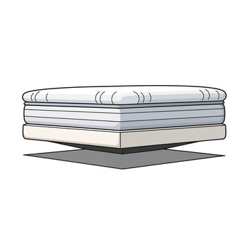 Comfortable mattress resting on a box spring, isolated on white.