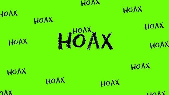 Hoax word repeated on a bright green background.