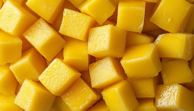 Vibrant Cubed Mango Delight Golden Hues of Refreshing Tropical Fruit in Close-up Natural Light
