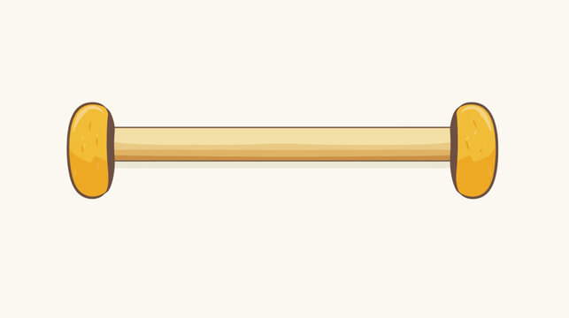A cartoon depiction of a wooden dumbbell, with a light brown shaft and yellow end caps