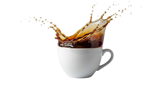 Splashing coffee from white cup