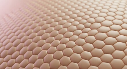 Fototapeta premium A closeup view of a honeycomb pattern with hexagonal cells in a gradient of peach and pink hues on a colored background