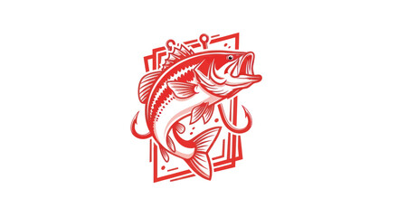 Obraz premium Red Bass Fish Jumping with Fishing Hook and Line, Isolated on White Background