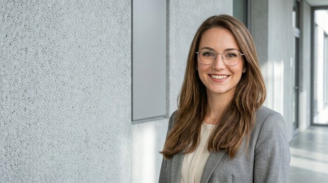 Professional Woman Headshot Glasses Grey Suit Corporate Portrait Clean Background Photo