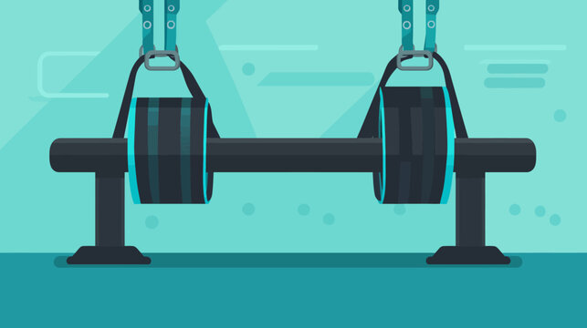 Stylized illustration of exercise equipment in turquoise and black. Simple and modern design