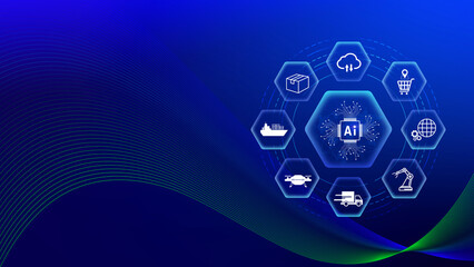 Naklejka premium Smart logistics concept. warehouse operations with AI technology, using digital tools for inventory tracking, automation, and efficient supply chain control. not ai
