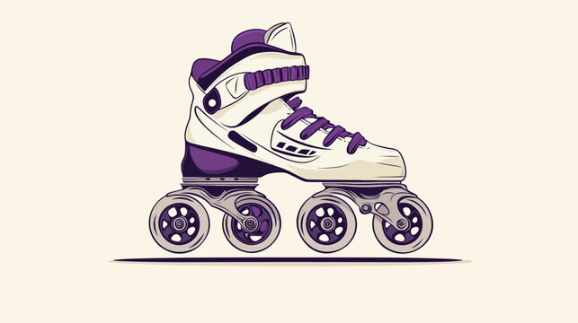 Illustration of a roller skate with a cream and purple color scheme on a beige background