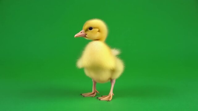 Gosling Adorable Young Duckling Stands Upright on Chroma Green Seamless Background