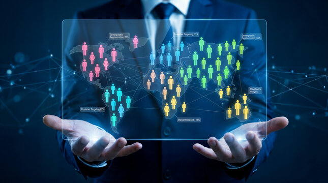 Cluster analysis in marketing and statistical data. Customer segmentation strategy. Marketer analyzing the target market.