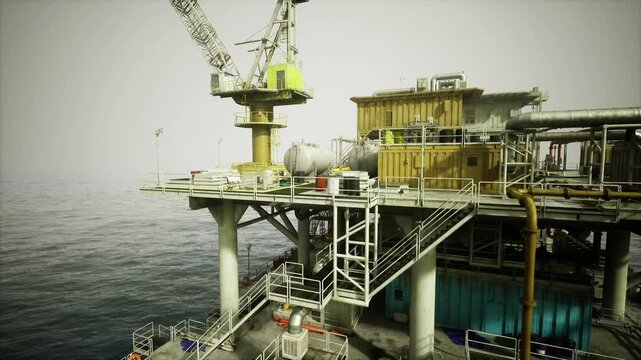 View from bow toward processing deck and crane, foreground safety nets and mooring cleats frame scene, busy operational vibe with seagulls and spray, conveys