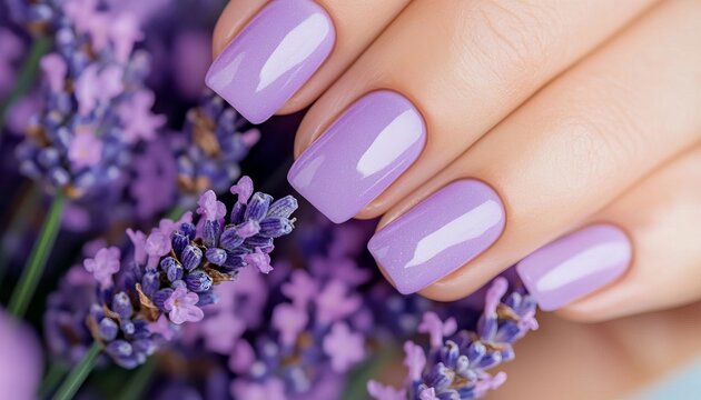 Elegant Lavender Nail Polish Art for Women with Stylish Hand Manicure in Spring or Summer Vibe