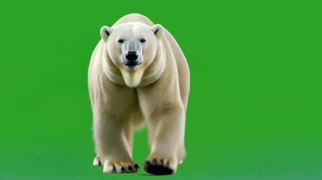 Polar Bear Walking Towards the Viewer with Green Screen for Post Production